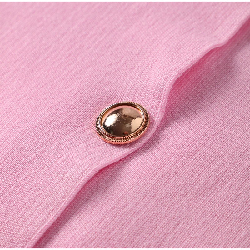 Elegant Knit Short Vest for Women V Neck Single Breasted Sleeveless Waistcoat Pink Top Female New Lady Classic Streetwear