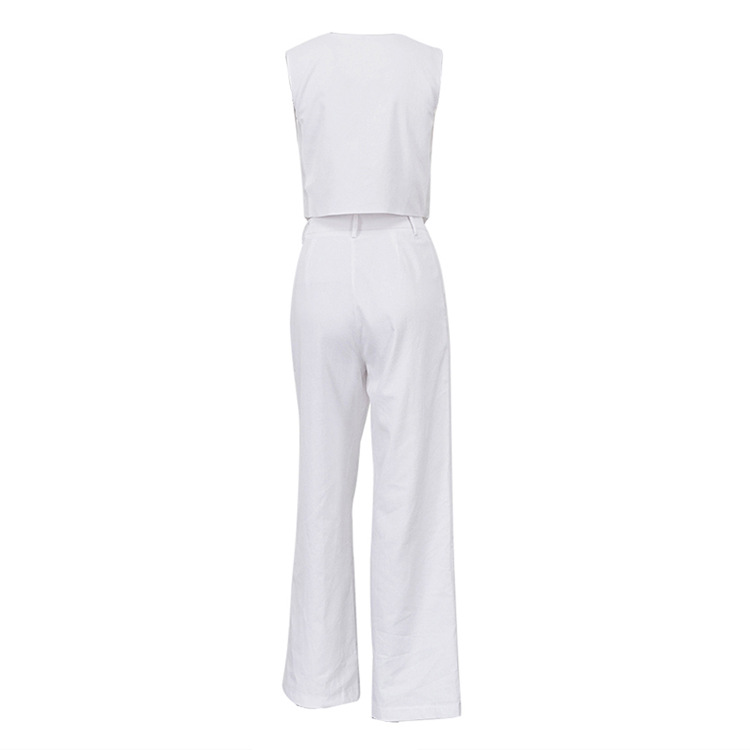 Women Clothing Summer Cotton Linen Sleeveless Vest Waistcoat Trousers Two Piece Set Women Casual Set