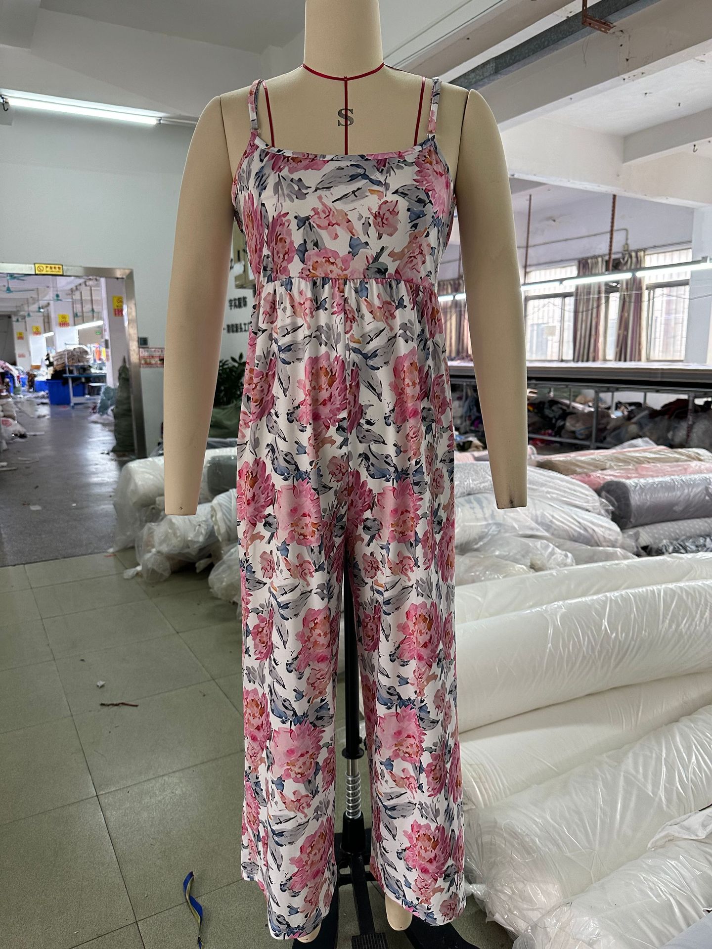 Summer High Waist Wide Leg Jumpsuit Women Floral Strap Backless Jumpsuit Women