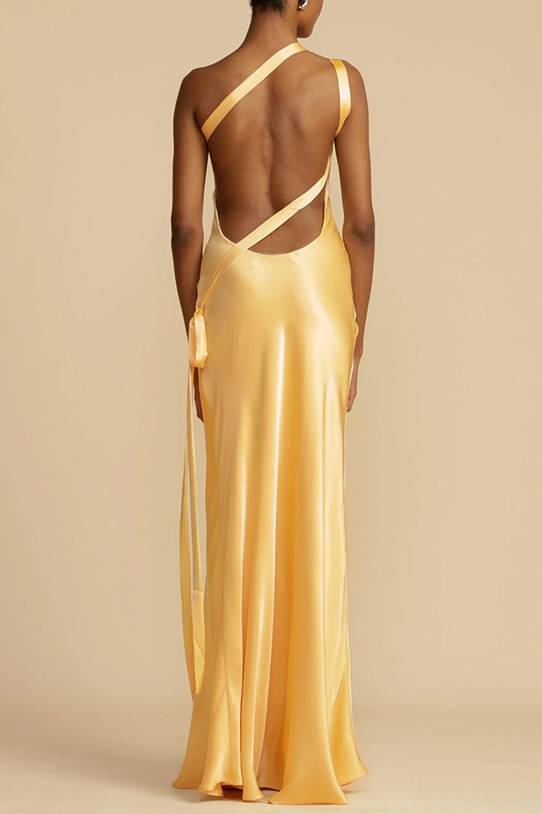 Spring and summer new party oblique shoulder slim dress INS casual elegant party fashion satin dress