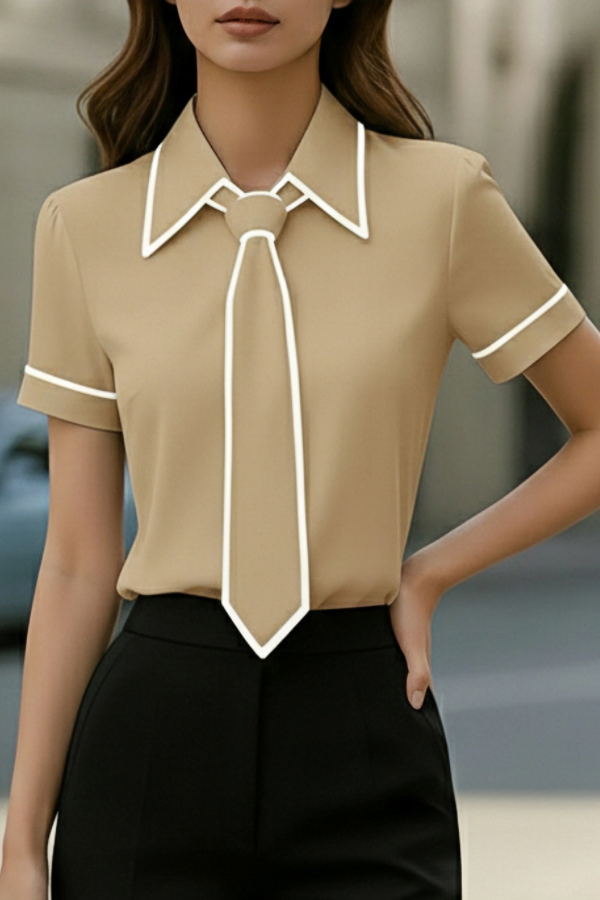 Stylish Color-blocked Trim Collared Short-sleeved Casual Shirt