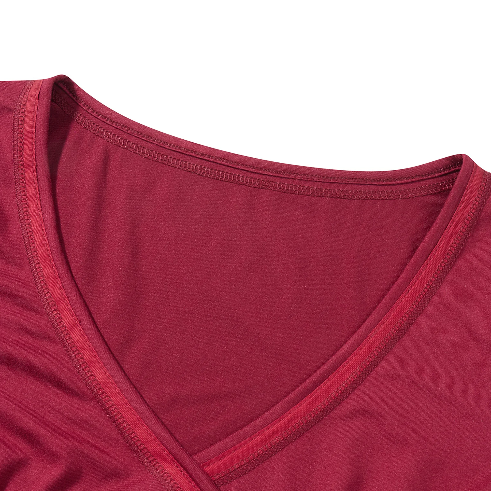 Y2K Cute Grunge Burgundy T-shirt 00s Vintage V Neck Long Sleeve Tees Chic Retro Women Milkmaid Tops Autumn Techwear Clothes
