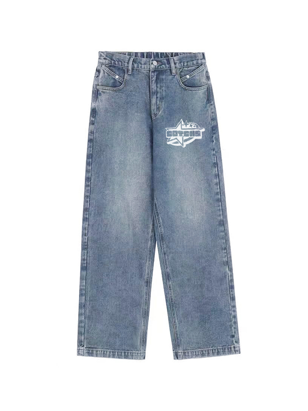 Washed Print Mopping Boyfriend Jeans