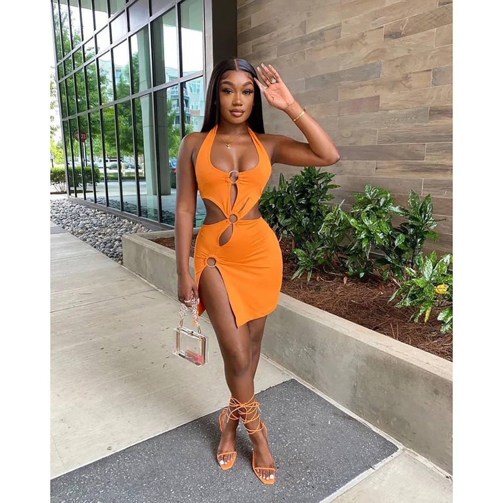 European and American women's Y2K milk silk solid color short skirt sexy sleeveless hollow out dress