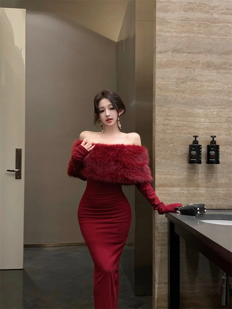 Fashion New Women Elegant Bodycon Midi Dress Long Sleeve Slim Solid Chic Vintage Christmas Party Prom Clothes Female Vestidos