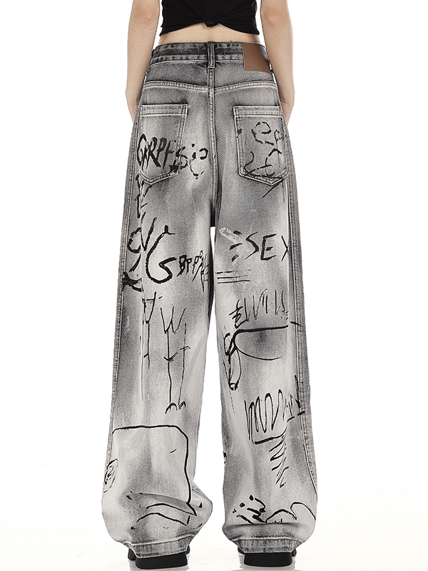 Straight style with retro trendy brand design Boyfriend Jeans
