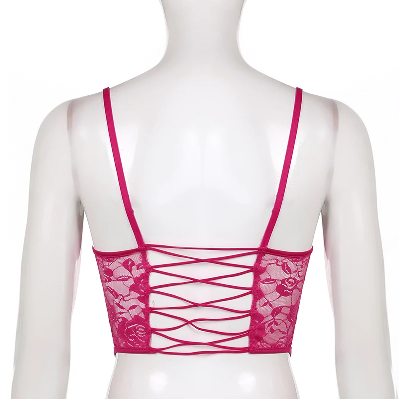 Sexy Women Camisole Backless Cross Bandage V Neck Lace Crop Top Aesthetic Ladies Tank Vest Y2K Sleeveless Clubwear