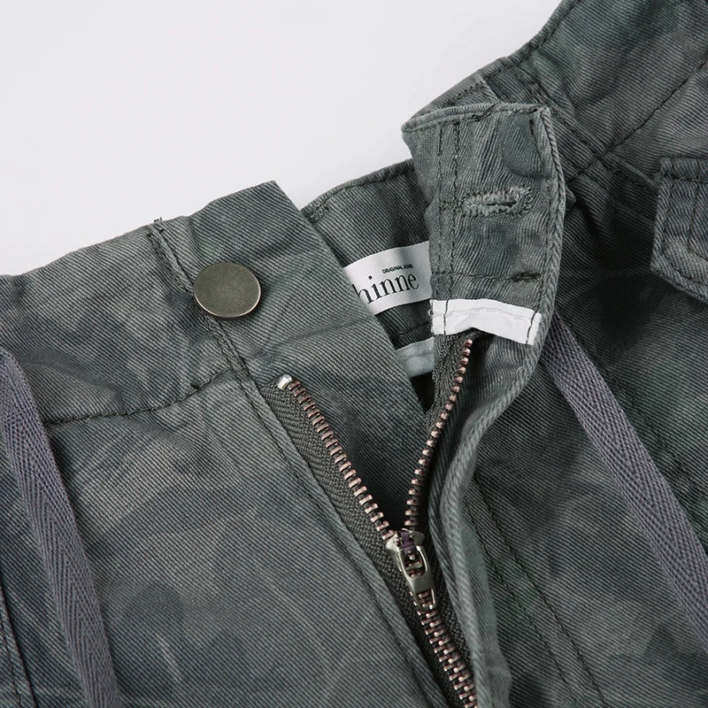 Print Camouflage Cargo Jeans Women Pockets Mid Waist Vintage Preppy Hippie Straight Denim Pants