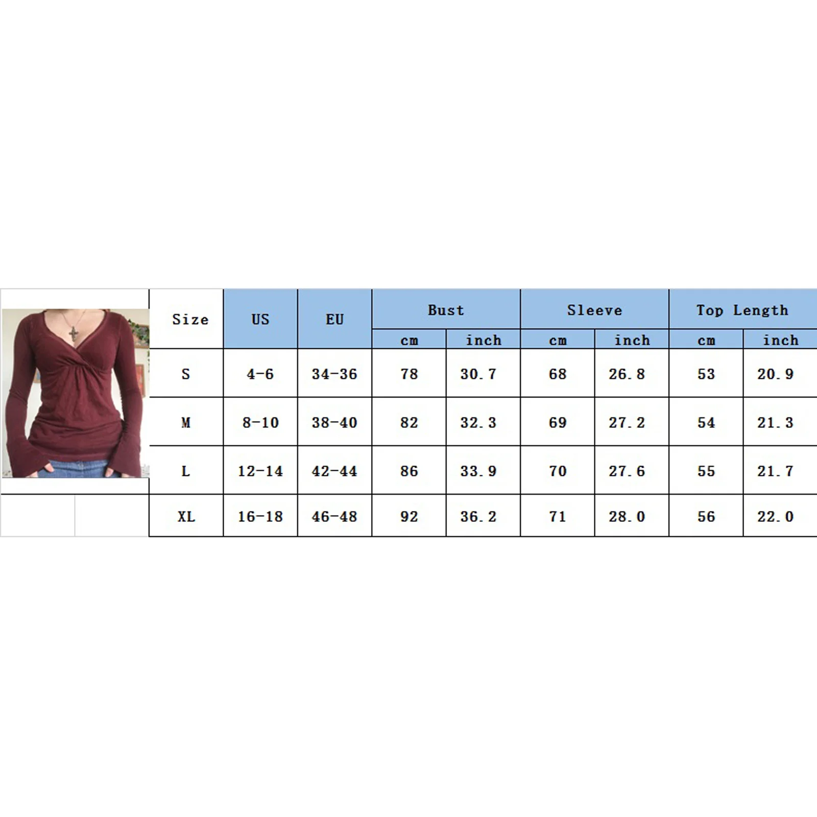 Y2K Cute Grunge Burgundy T-shirt 00s Vintage V Neck Long Sleeve Tees Chic Retro Women Milkmaid Tops Autumn Techwear Clothes