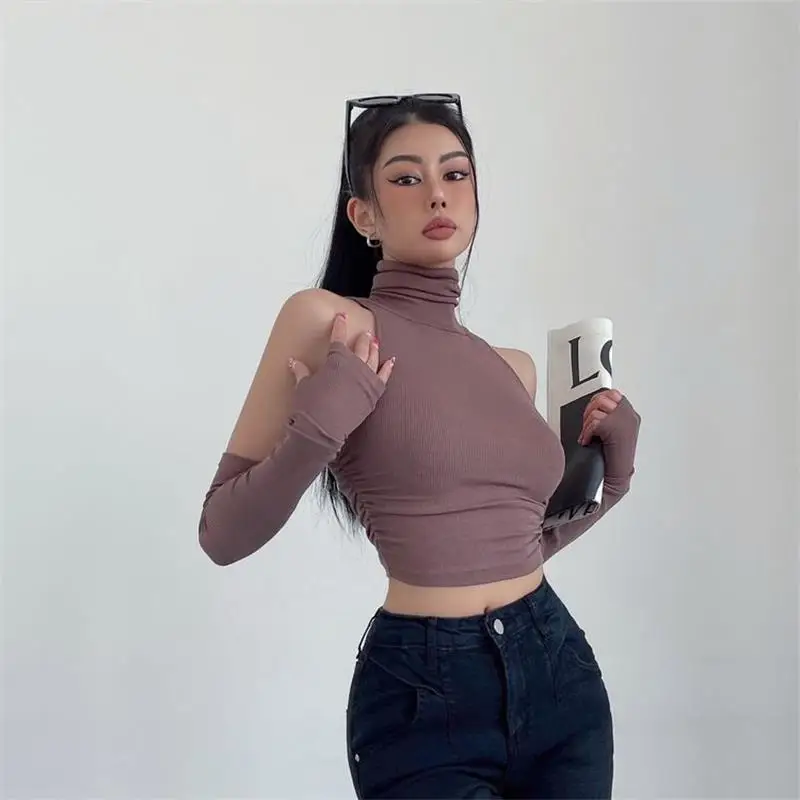 2025 New Spicy Girls Y2k Tops Oversleeve Sexy Turtleneck Tank Top for Women's Slim Fit Short tshirt Skinny Streetwear Crop Top