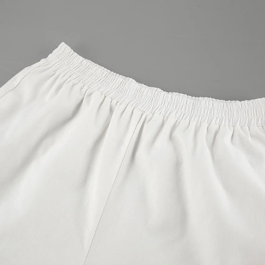 Fashion White Cotton Linen Hollow Out Lace Up Top And Short Pants Suit Women's Loose Top Casual Splice Sets Lady Summer