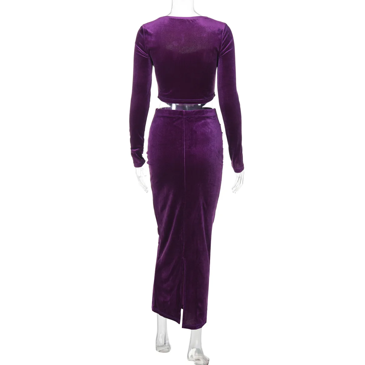 Autumn Scoop Neck 2 Piece-Set Maxi Skirt For Women Patchwork Long Sleeve Slim Luxury Party Looks Female Skinny Outfits New