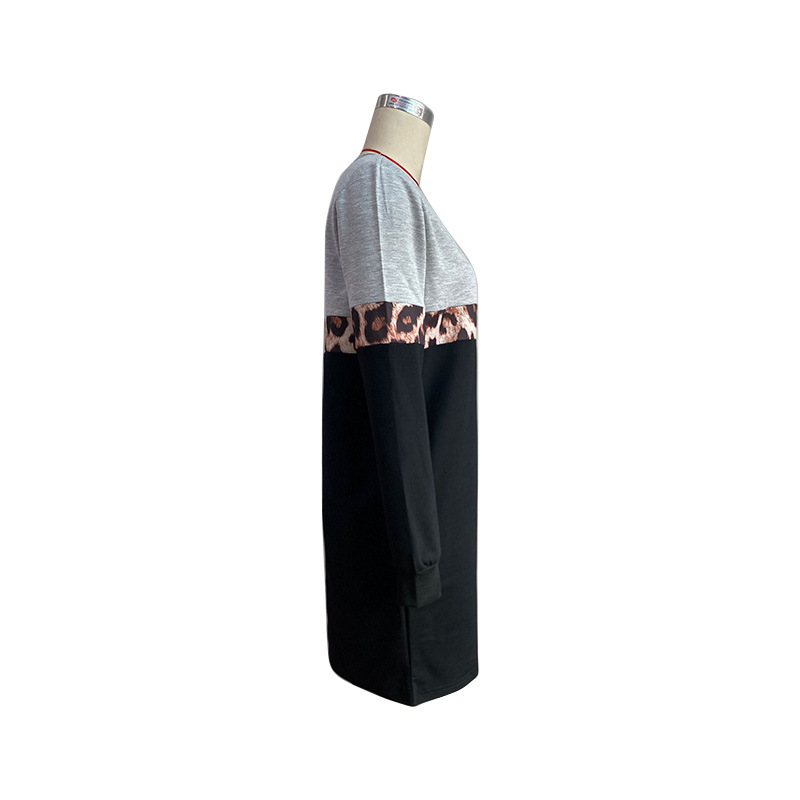 Autumn Winter Women Clothing Casual Sweatshirt Loose Stitching Long Sleeve Dress