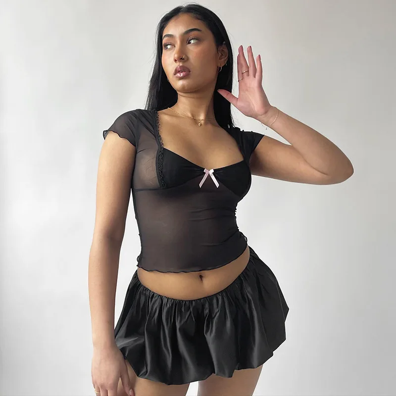 Folds Skirt Mini Skirt Women's Solid Elastic Waist Fashion Patchwork Ball Gown Summer New Mini Skirt Female