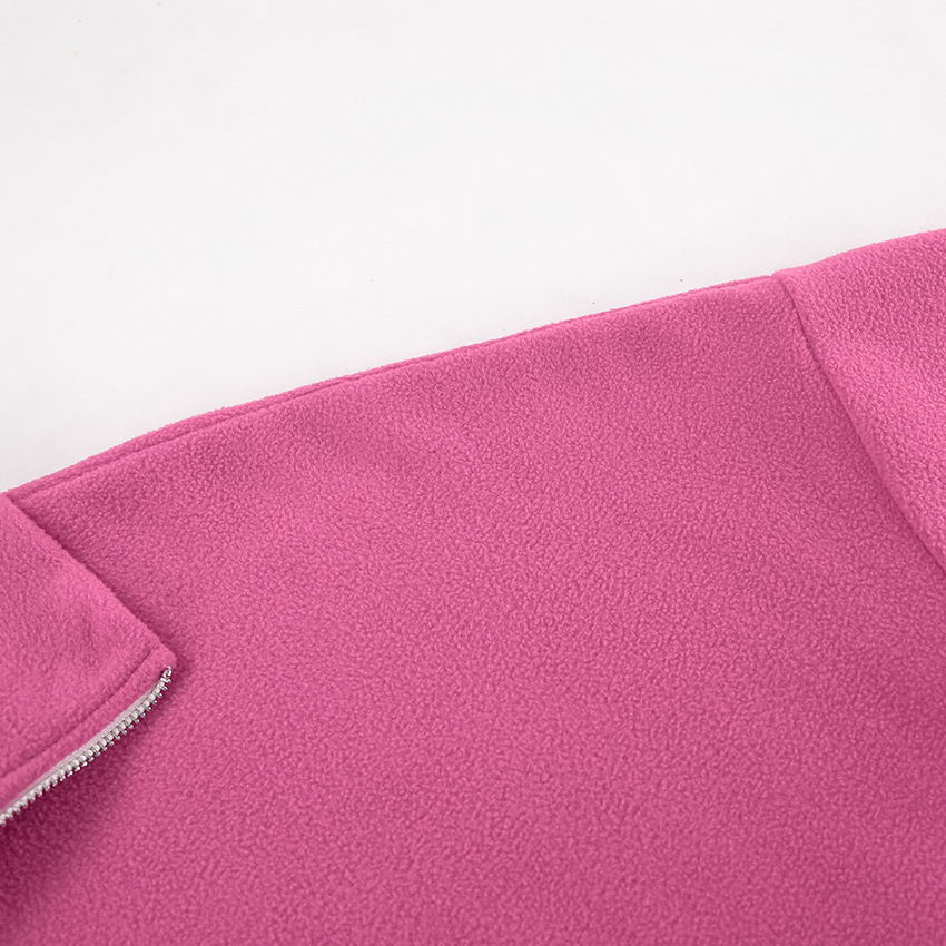 Autumn Winter Pink Collared Fleece Sweatshirt Women Lamb Wool Tops