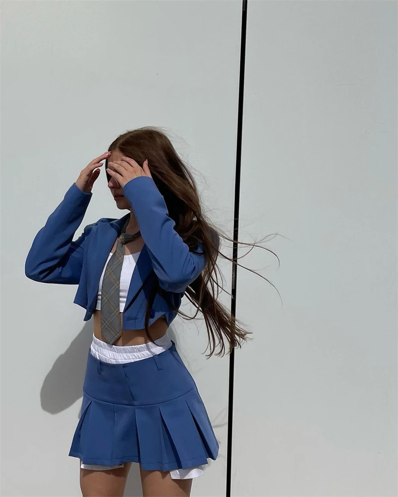 2025 Fall Women Blazer Suit Two Piece Sets Turn-down Collar Blazers Tops And Pleated Skirts Femme High Street Y2K Outfits