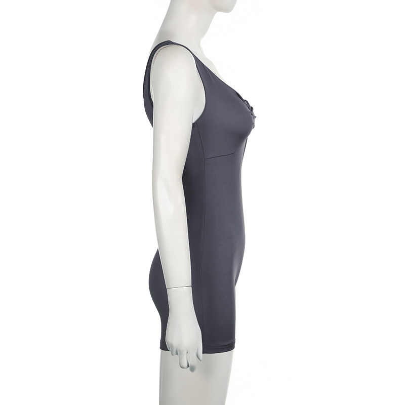 Summer Casual Women Solid Color One Shoulder Asymmetric Twist Knot Tube Top Sports Jumpsuit Fitness Yoga Shorts