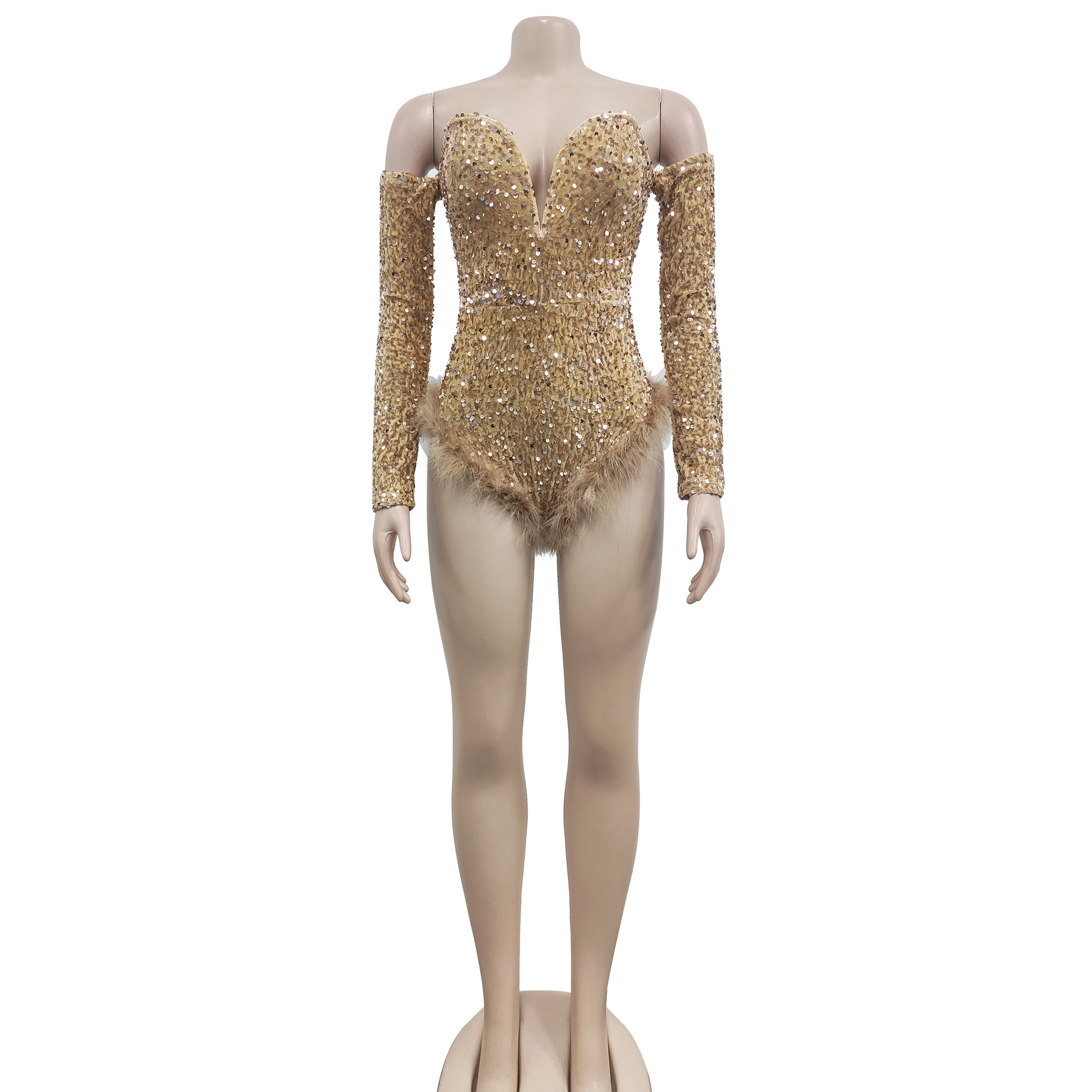 Women Wear Solid Color Sequin Long Sleeve Shorts Jumpsuit Women