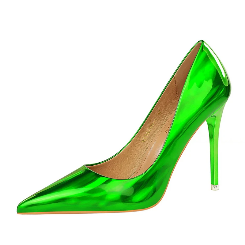 Women 10.5cm High Heels Blue Green Valentine Pumps Luxury Glossy Stripper Stiletto Wedding Bridal Fetish Shoes Plus Size 43