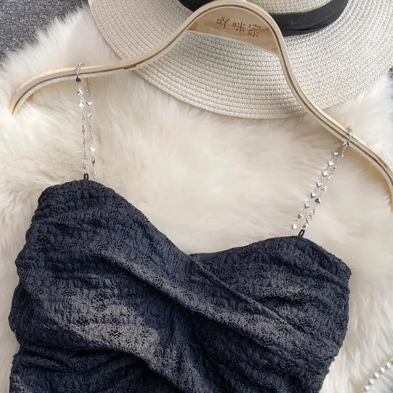 Sexy Streetwear 90s Crop Top Women Korean Fashion Tube Tops Sleeveless With Strape Tank Top Camis Chain T Shirt