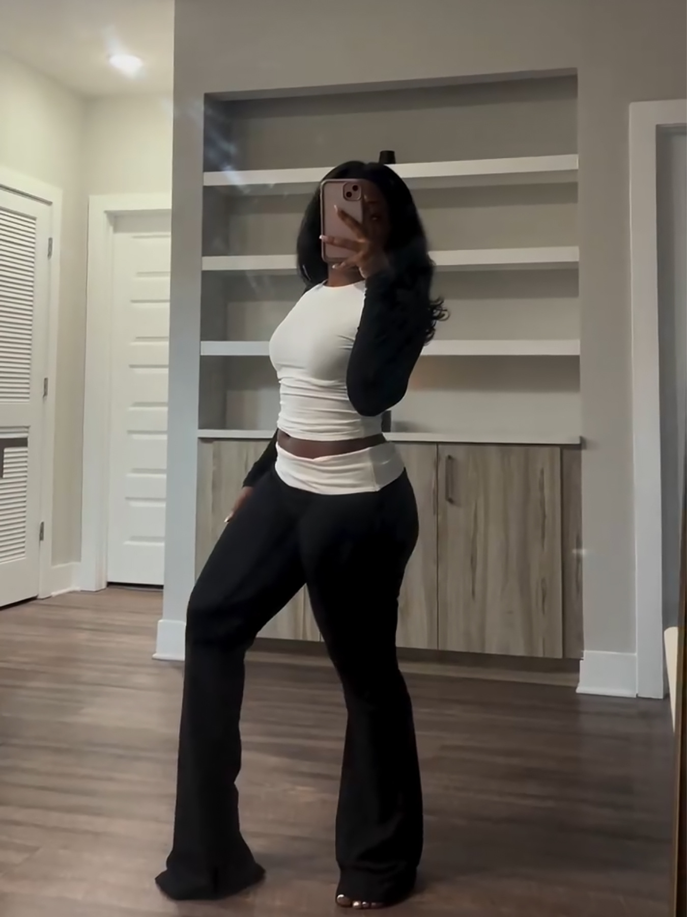 Women Clothing Contrast Color Tight High Waist Fold Slim Trousers Fleece Lined Two Piece Sets