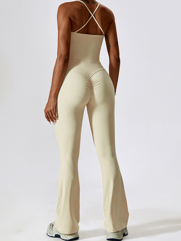 Sporty Solid Quick Dry Cami Top & Flared Pants Set