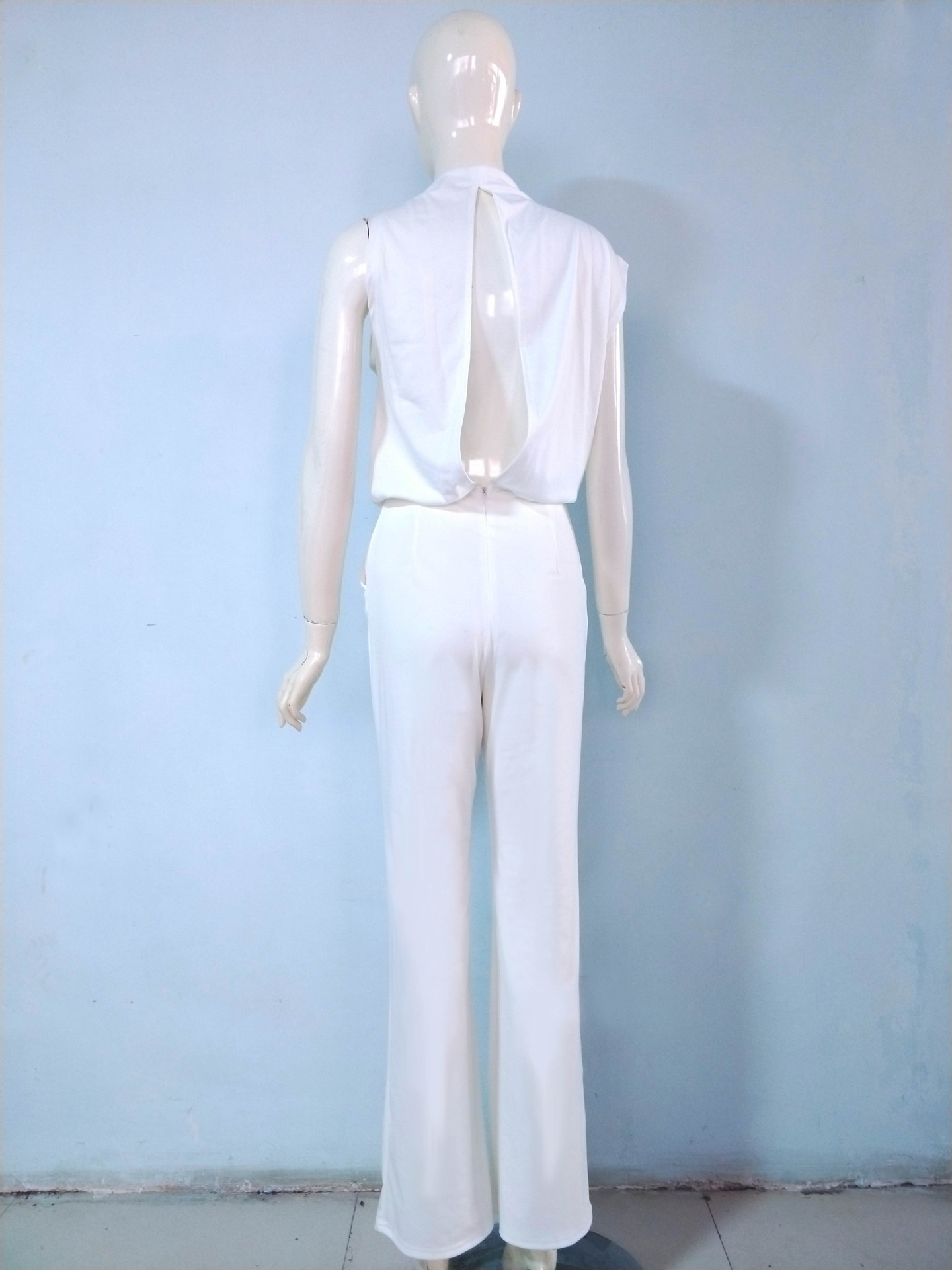 Women Pants Solid Color One Shoulder Pile Collar Jumpsuit Popular Dress Trousers