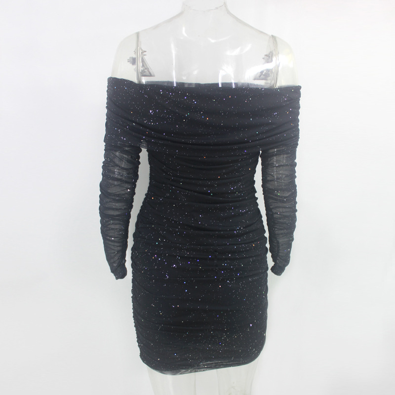 Women Sexy off-Shoulder Ruffle Hip Evening Dress Short Dress Summer