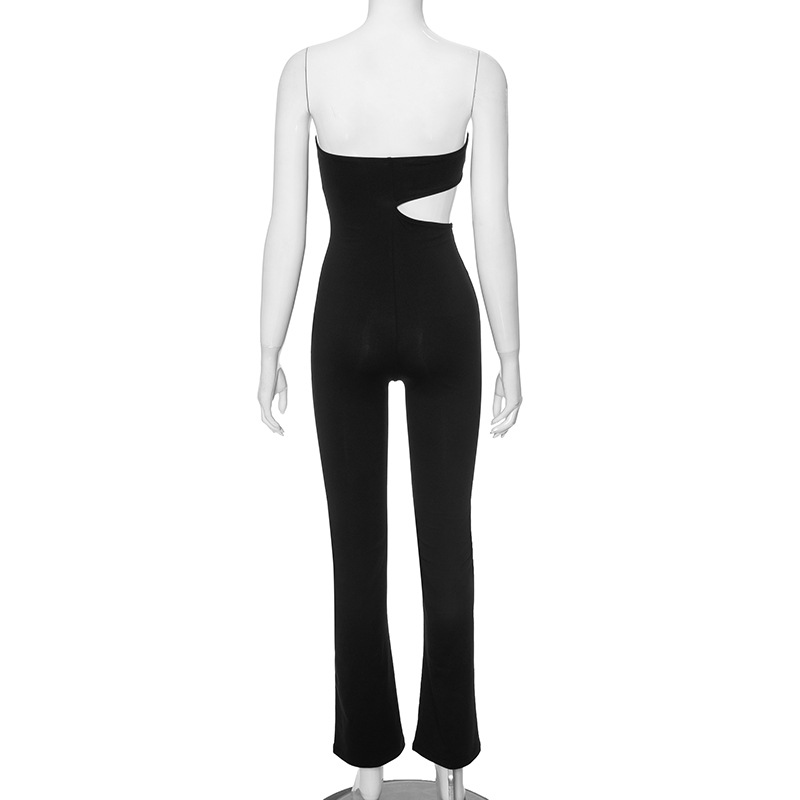 Cash Design Black Tube Top Waist Baring Slim Fit Slimming Long Jumpsuit for Women