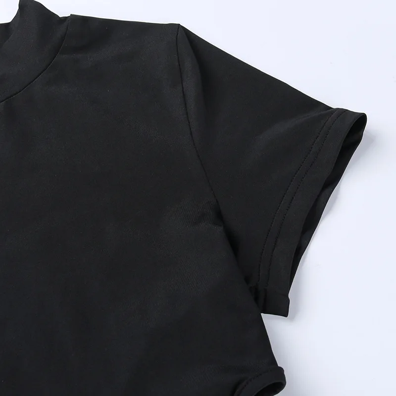 Short Sleeve Bodysuit, Mock Neck Women Y2k Clothes, Hollow Out One-Piece Body Feminino, Lace Up Club Outfits, Sexy Lingerie