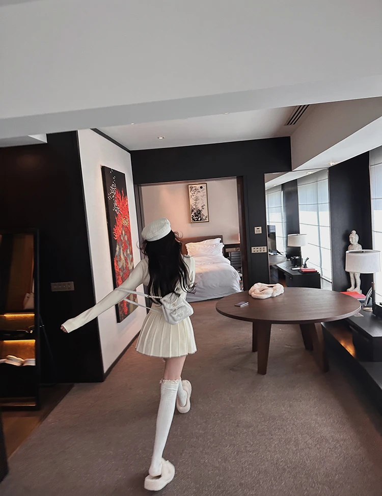 Autumn Knitted Two Piece Skirt Set Women Long Sleeve Single Breasted V-neck Top Mini Pleated Skirt Korean Chic Female Outfit New