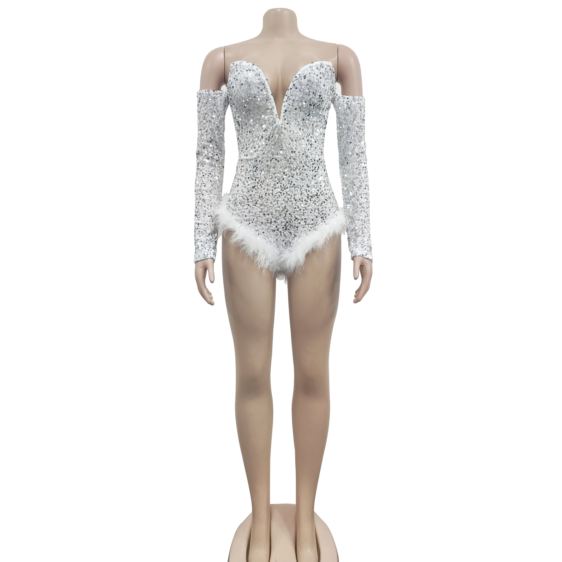 Women Wear Solid Color Sequin Long Sleeve Shorts Jumpsuit Women