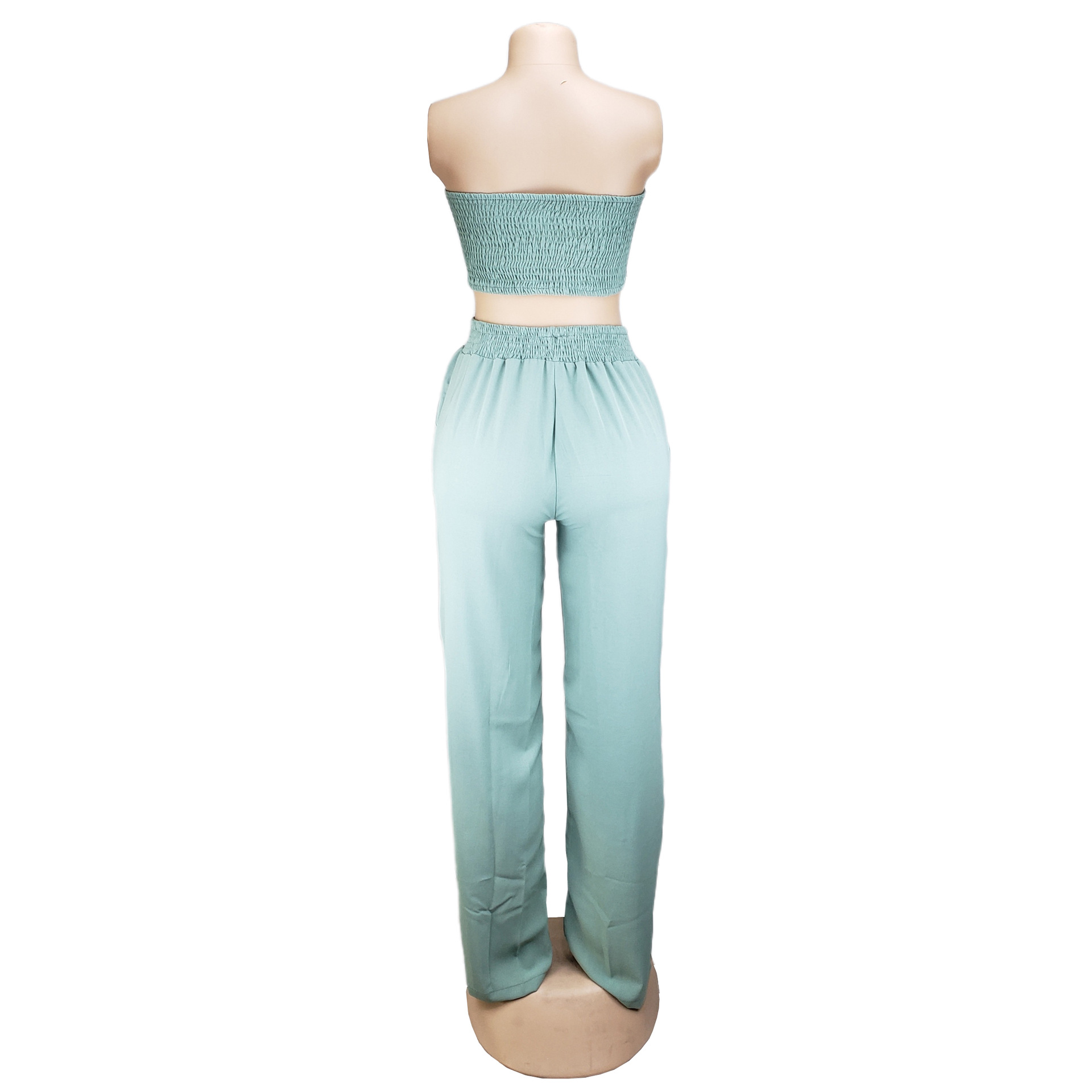 Women Clothing Pleating Sexy Tube Top Two Piece Work Pant Vacation Summer