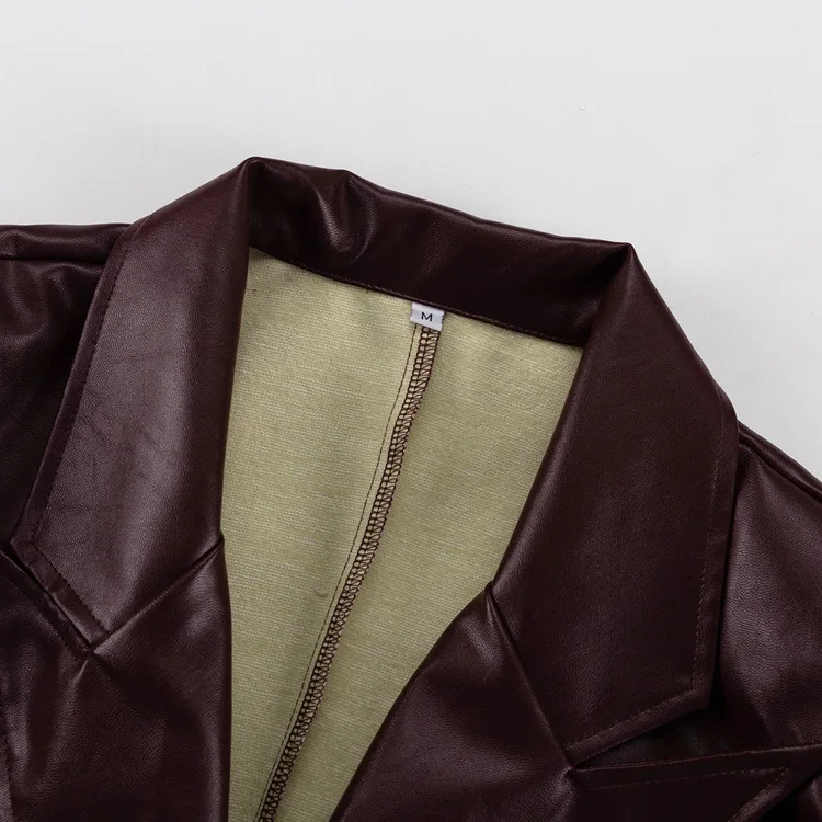 Vintage PU 2 Piece-Set Trousers Female Lace-Up Pocket Fashion Outwear Streetwear Autumn Patchwork Women's Pants Sets