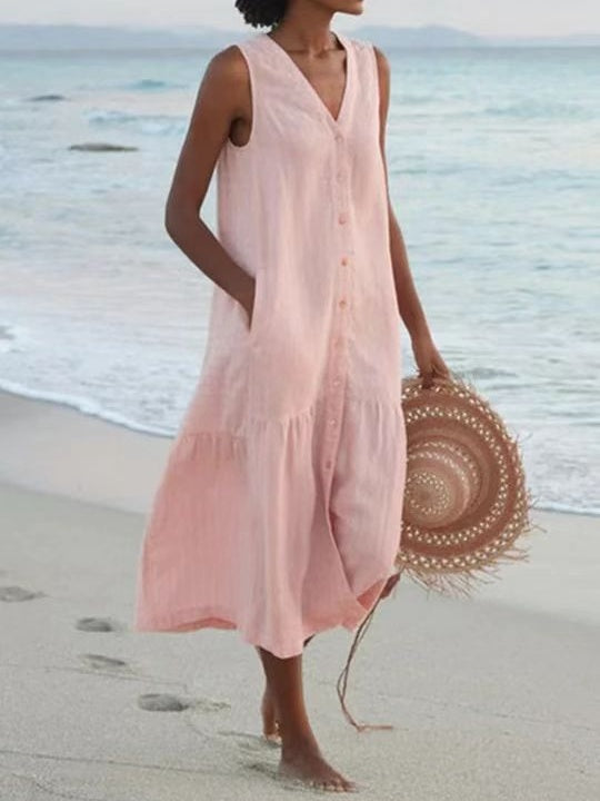 Loose-fitting V-neck Midi Dress