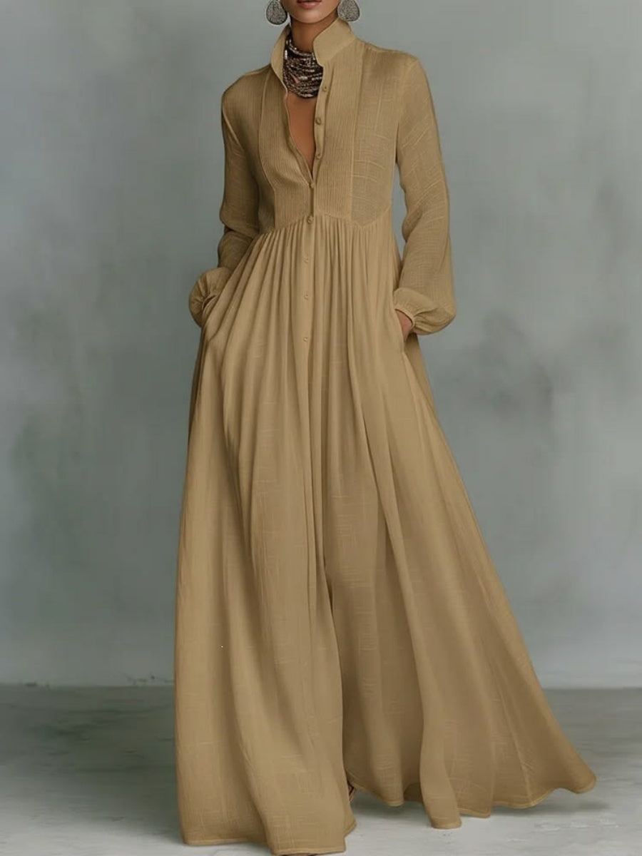 Long Sleeve Shirts Lapel Elegant Loose-fit Maxi Dresses