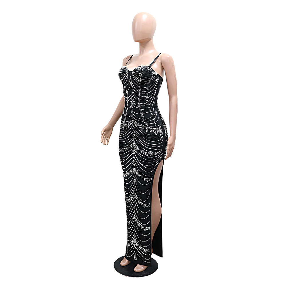 Women Wear Rhinestone Slim Fit Sexy Sheath Split Dress Women