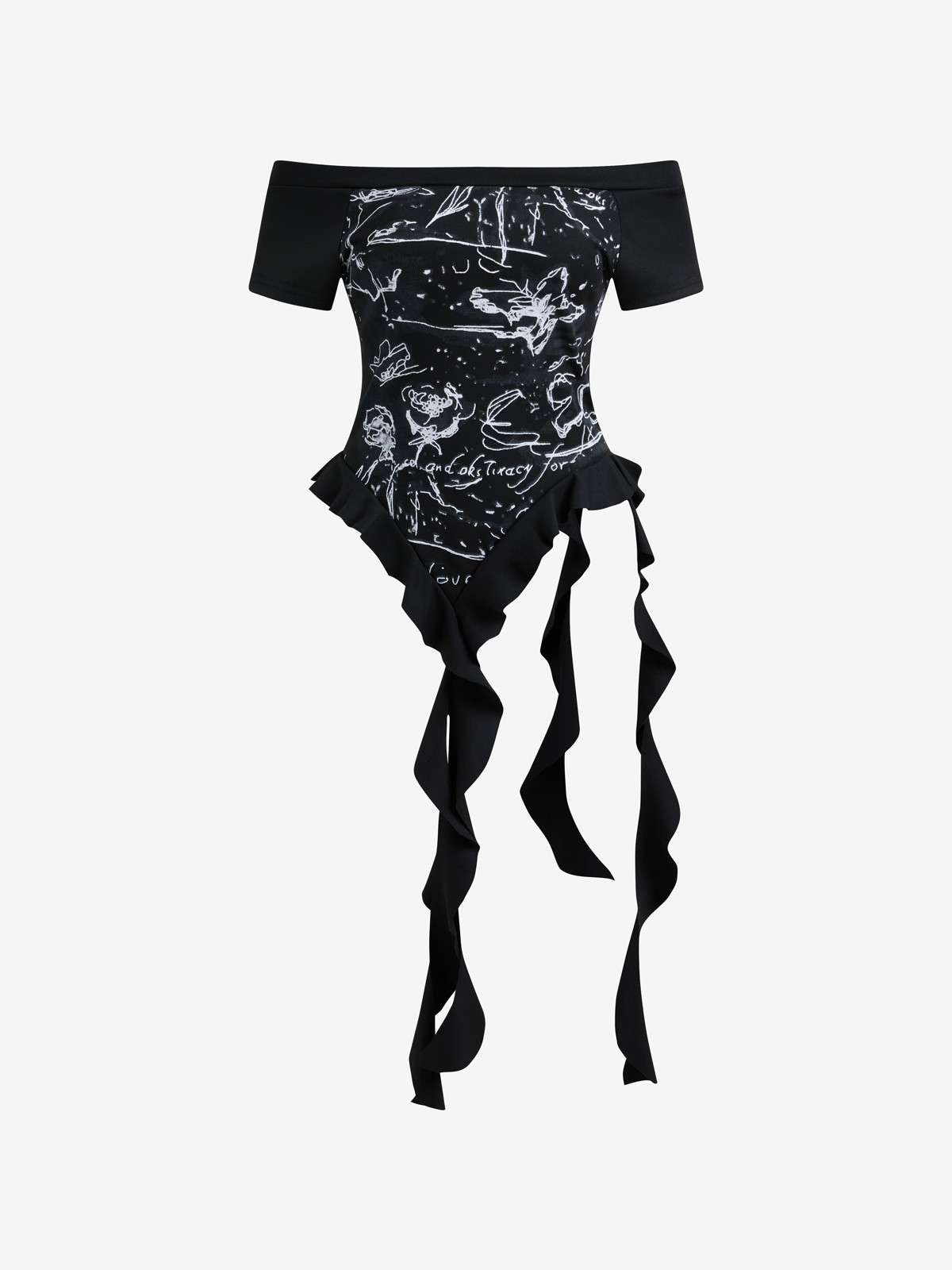 Printed Irregular Ribbon Scoop Neck T-Shirt