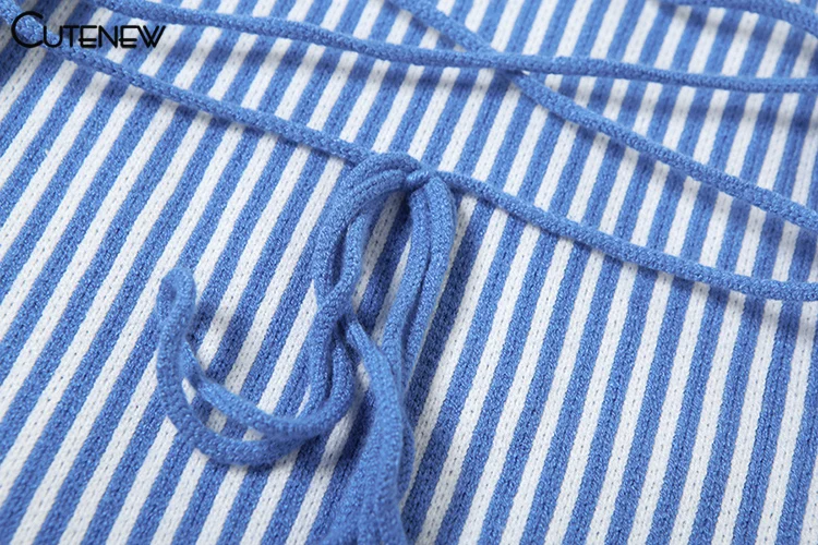 Stripe Knit Women Playsuits Classic Fashion Full Sleeve Low V-neck Bandage Slim Rompers Crochet Women Mujer Attirewear