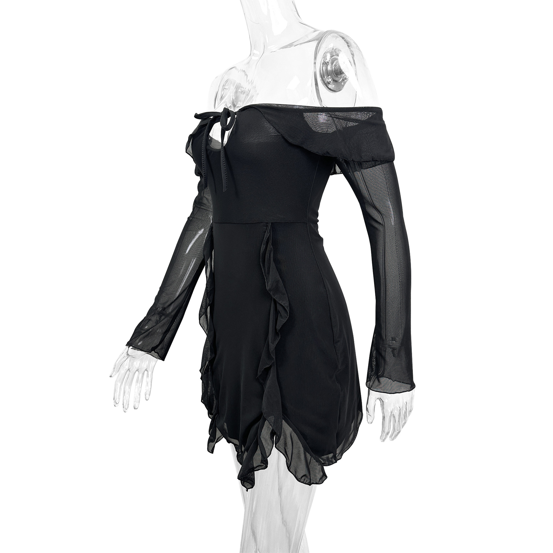 Autumn Winter off Shoulder Tube Top Short Dress Sexy Backless Ruffled Mesh Hip Dress