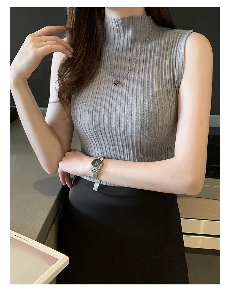 Women Knitted Slim Tank Top Solid Sleeveless Sexy O-Neck Crop Top Casual T-shirt Cotton Off Shoulder Crop Tank Top Summer