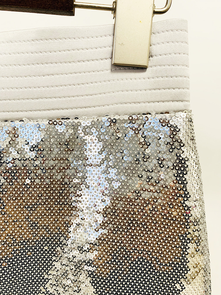 Metallic Coated Fabric Goods Personality Bling Bling Shiny Sequ Short Suit Mid Length Skirt Set Two Piece Set