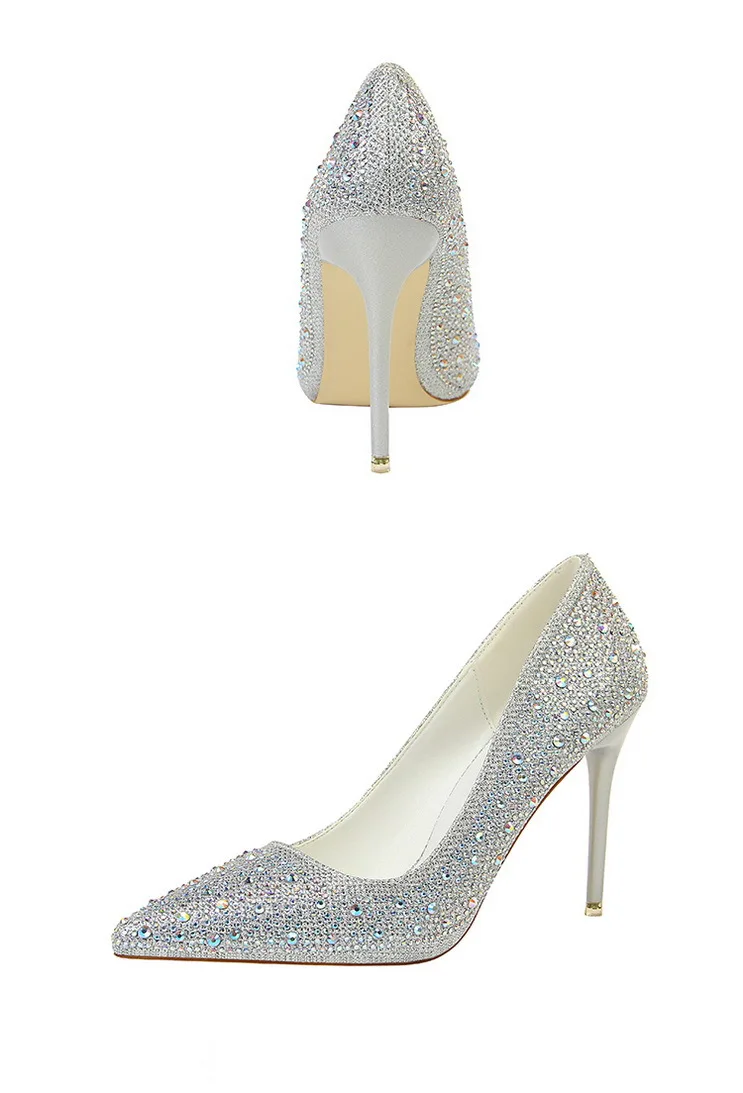 Shoes Rhinestone Woman Pumps Fashion Wedding Shoes Women Basic Pump Stiletto Heels 10cm 7cm Heeled Shoes High Heels