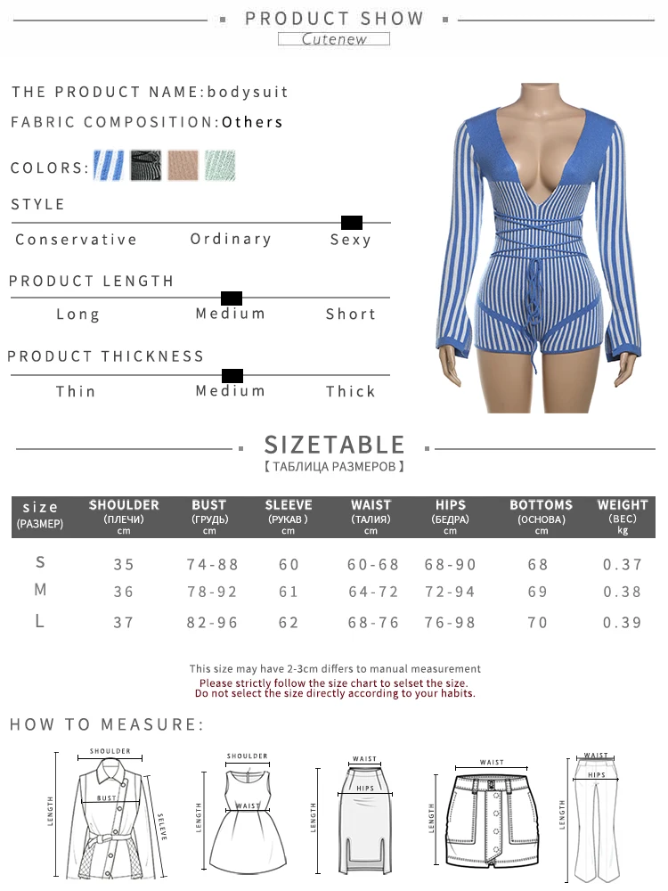 Stripe Knit Women Playsuits Classic Fashion Full Sleeve Low V-neck Bandage Slim Rompers Crochet Women Mujer Attirewear