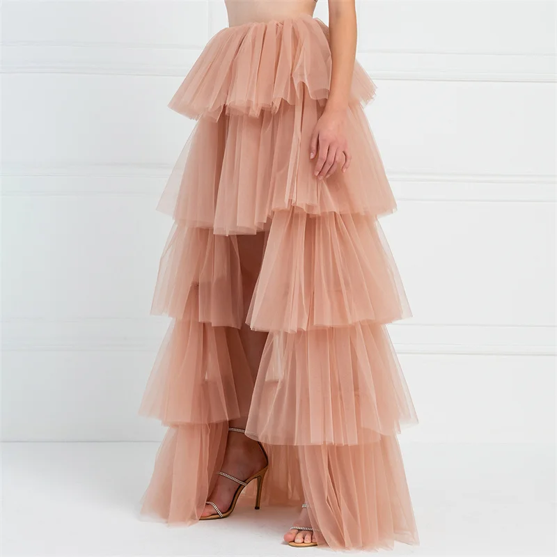 Tulle Skirts Women y2k Solid Color Elastic High Waist Asymmetrical Hem Long Skirts Summer Evening Party Skirt Clubwear