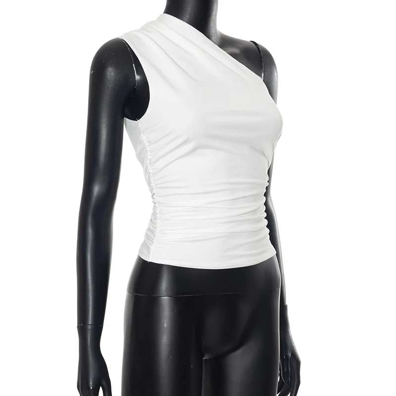 Solid Color One Shoulder Backless Tank Top T-Shirt Candy Color Sleeveless Slim Top