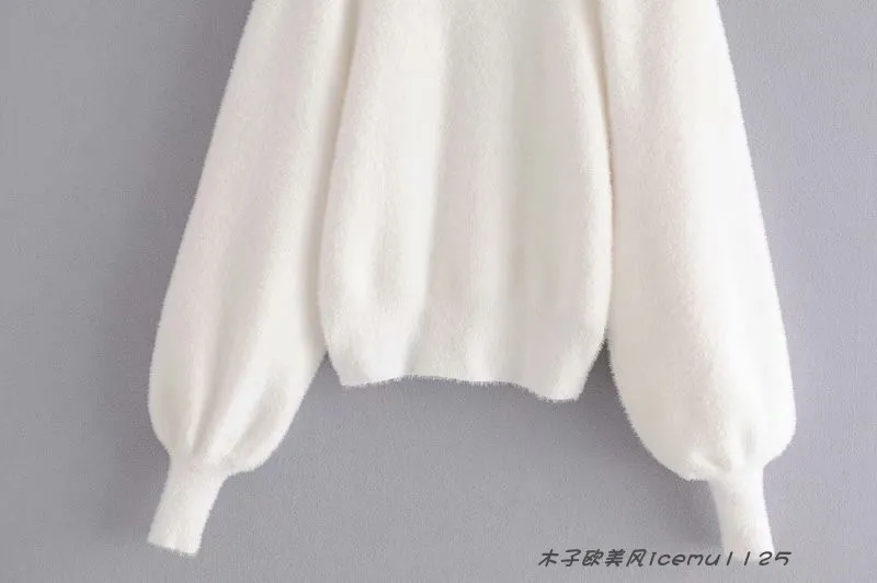 Women's 3-piece Set Korea Style White Cardigan Furry Single-breasted Button Tank Top Knitted Sweater Jumper Shorts Pants Set