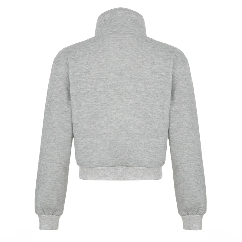 Women Pocket Sweatshirt Casual Solid Color Zipper Crop Jacket Autumn Outfits Turtleneck Fashion Y2K Coat Streetwear