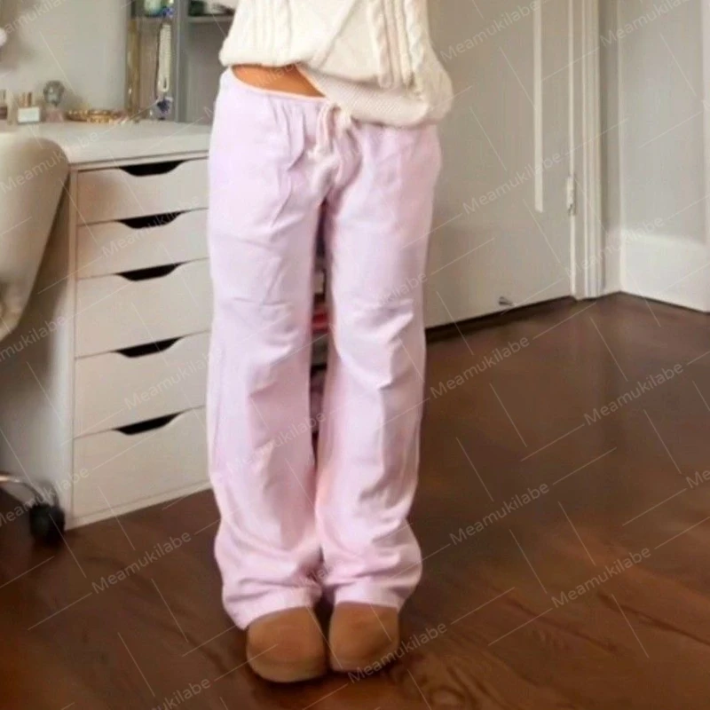 Comfy Loung Pants Streetwear Casual Tie Up Waist Wide Leg Trousers Y2K Vintage Striped Loose Pants Women Pajamas Sleepwear