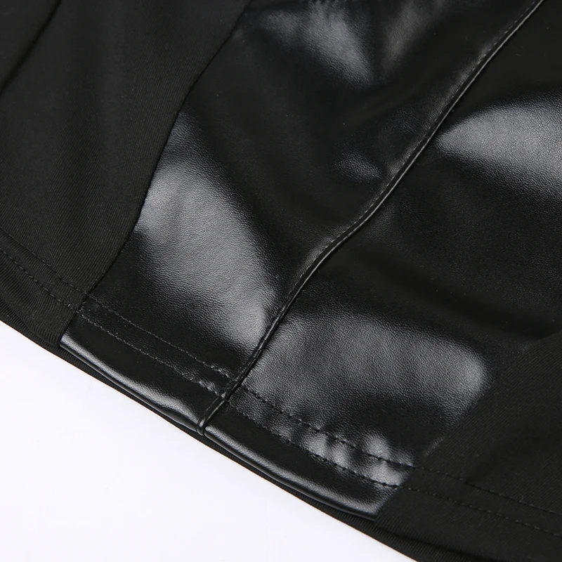 Punk High Street Women Tank Top Leather Buckle Up Sleeveless Zipper Patchwork Crop Vest Tee Hip Hop Club Lady Camis
